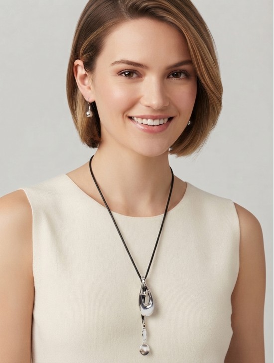 Water-Drop Necklace W/ Tassel & Sphere Earrings Set